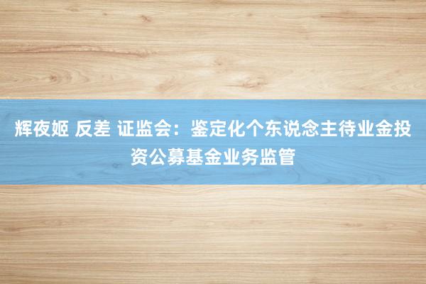 辉夜姬 反差 证监会:鉴定化个东说念主待业金投资公募基金业务监管