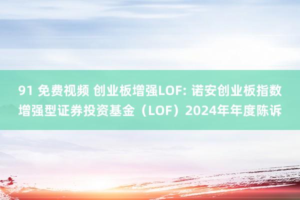 91 免费视频 创业板增强LOF: 诺安创业板指数增强型证券投资基金（LOF）2024年年度陈诉