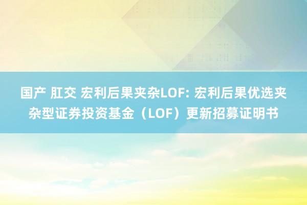 国产 肛交 宏利后果夹杂LOF: 宏利后果优选夹杂型证券投资基金（LOF）更新招募证明书