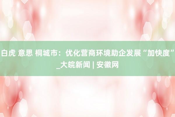 白虎 意思 桐城市：优化营商环境助企发展“加快度”_大皖新闻 | 安徽网